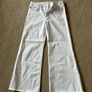 MOTHER The Roller Fray white jeans wide leg